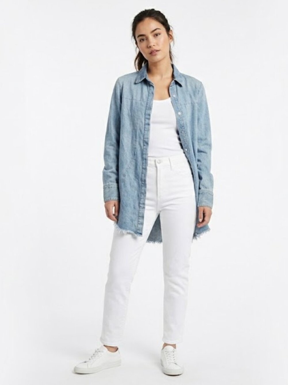RtA Road to Awe Light Blue Denim Shirt Jacket Raw Hem Womens Small
